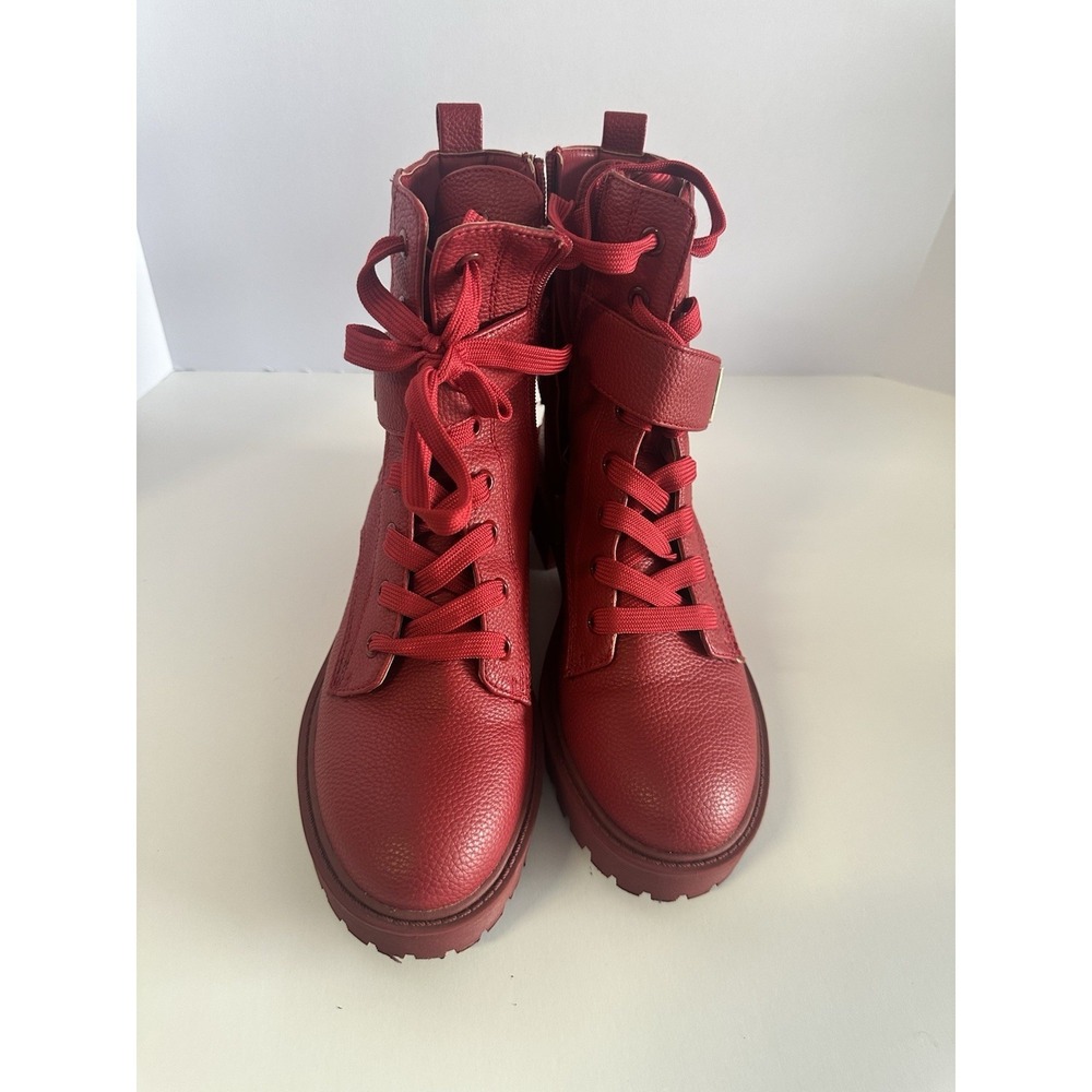 Guess Caleena Red Combat Boots Womens 7.5 M Lace Up Side Zip Lug Sole WGCALEENAC - Picture 3 of 11